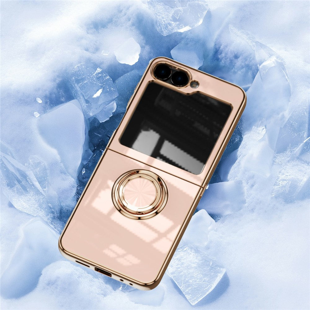 For Samsung Galaxy Z Flip7 5G Case Precise Cutouts 6D Electroplating TPU Phone Cover with Ring Holder - Pink