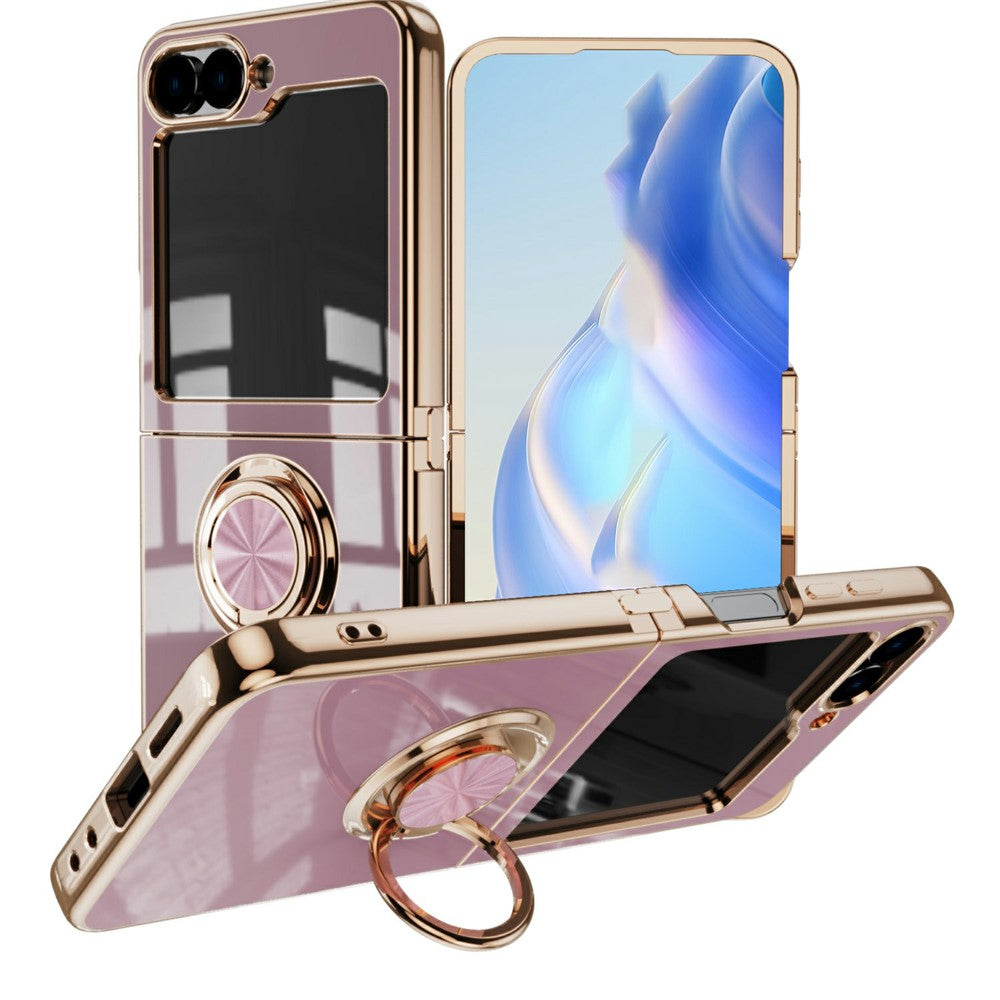 For Samsung Galaxy Z Flip7 5G Case Precise Cutouts 6D Electroplating TPU Phone Cover with Ring Holder - Light Purple