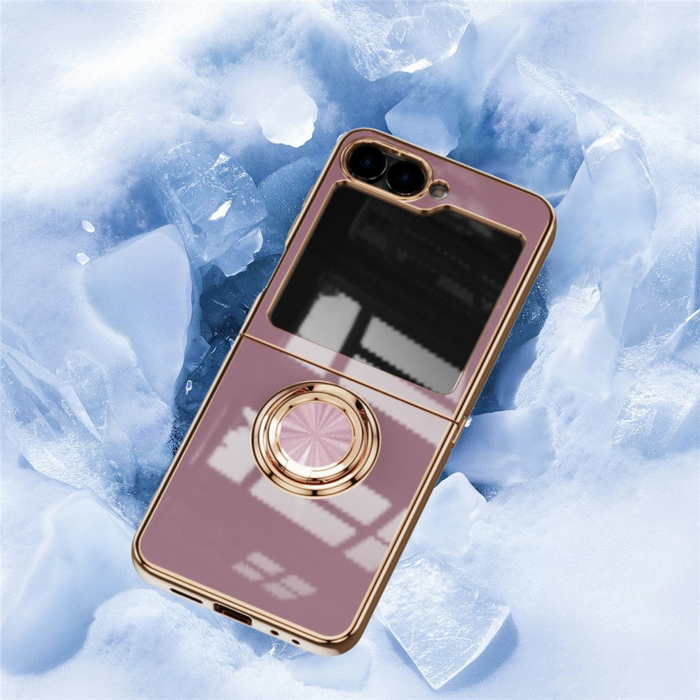 For Samsung Galaxy Z Flip7 5G Case Precise Cutouts 6D Electroplating TPU Phone Cover with Ring Holder - Light Purple