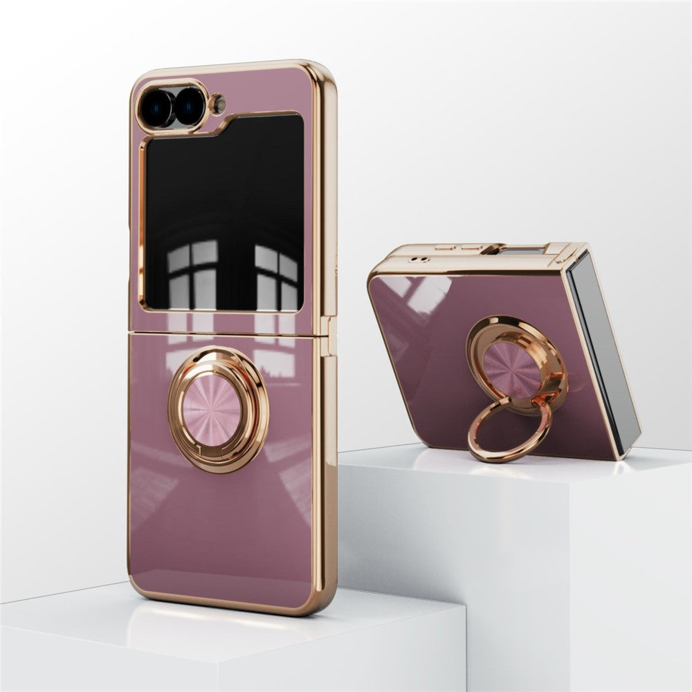 For Samsung Galaxy Z Flip7 5G Case Precise Cutouts 6D Electroplating TPU Phone Cover with Ring Holder - Light Purple