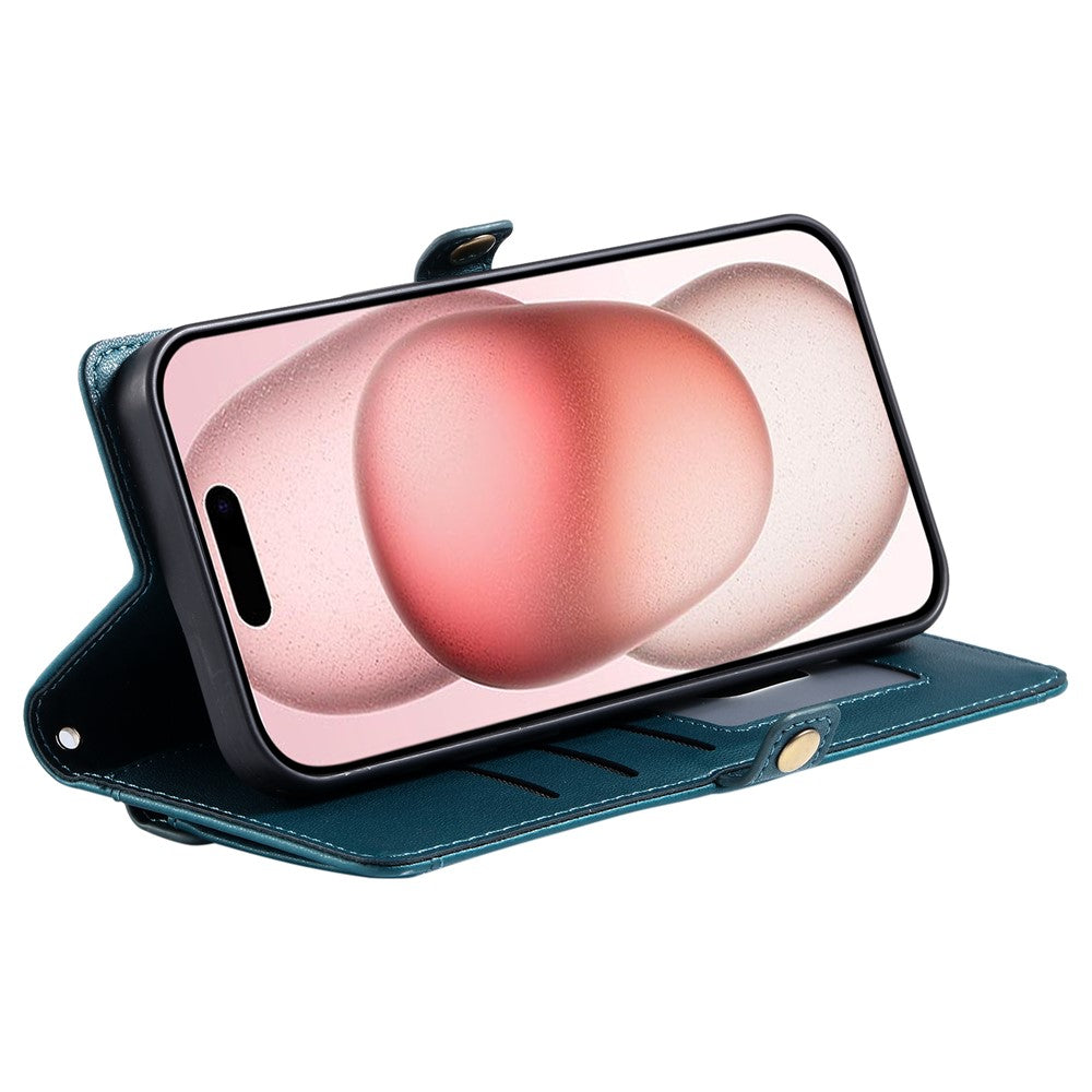 For iPhone 17 Pro Max Leather Case with Wrist Strap Wallet Stand Phone Cover - Blackish Green