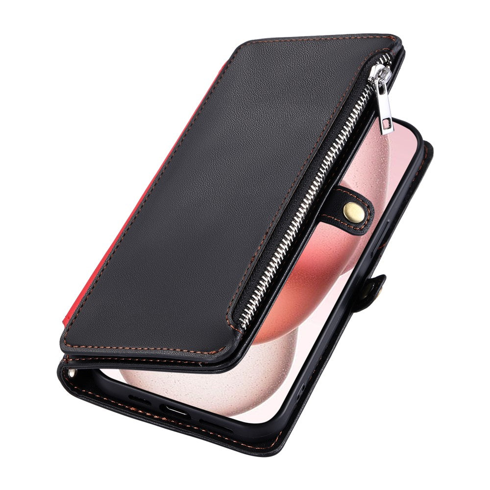 For iPhone 17 Pro Max Case TPU + PU Leather Wallet Phone Cover with Wrist Strap - Black