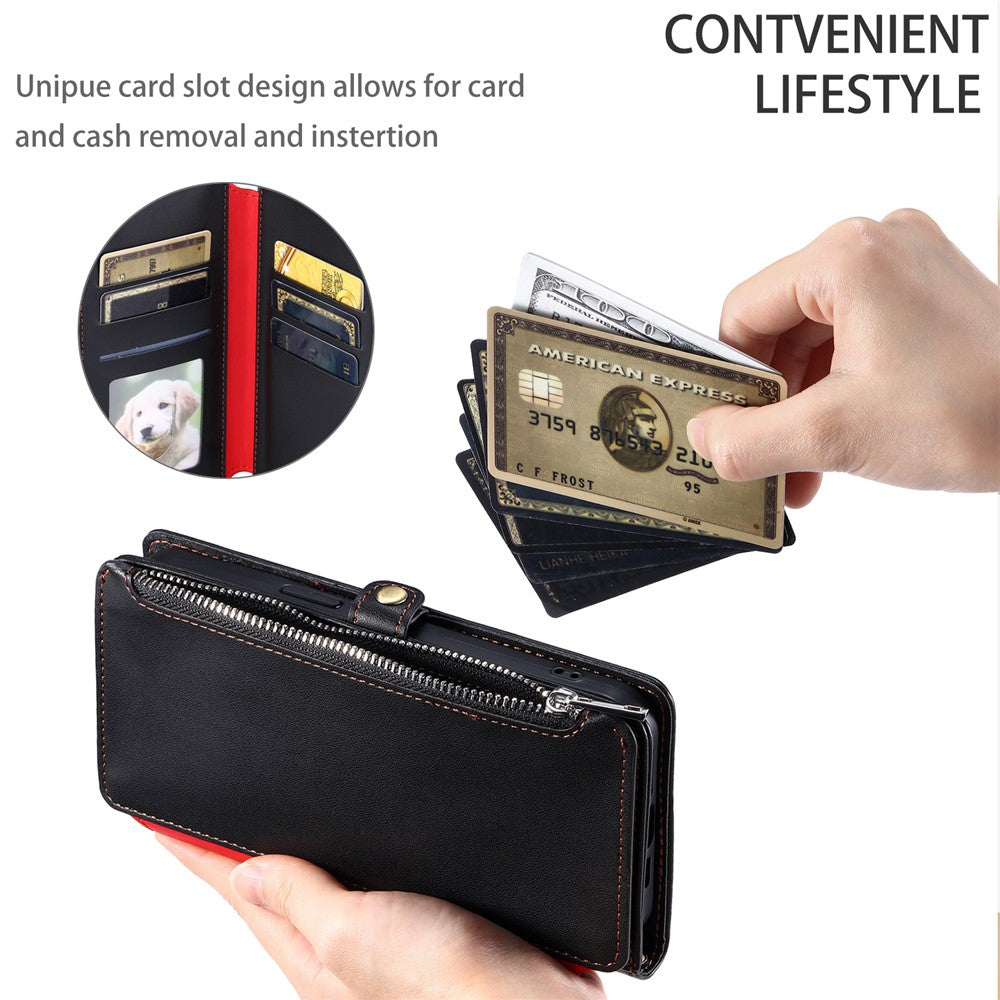 For iPhone 17 Pro Max Case TPU + PU Leather Wallet Phone Cover with Wrist Strap - Black