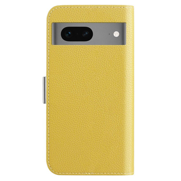 For Google Pixel 7 5G Litchi Texture PU Leather Full Protection Case Candy Color Phone Wallet Cover with Stand - Yellow