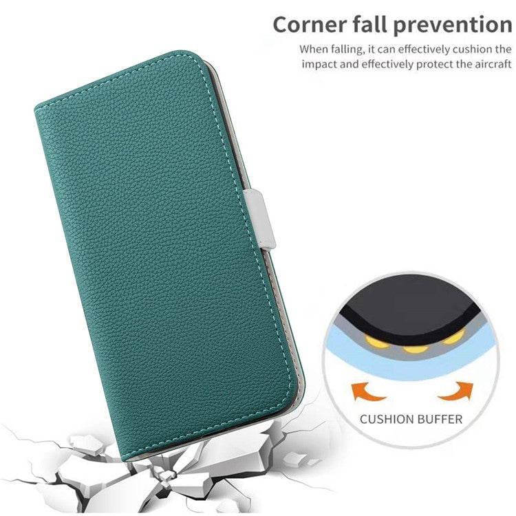 For Google Pixel 7 5G Litchi Texture PU Leather Full Protection Case Candy Color Phone Wallet Cover with Stand - Dark Green