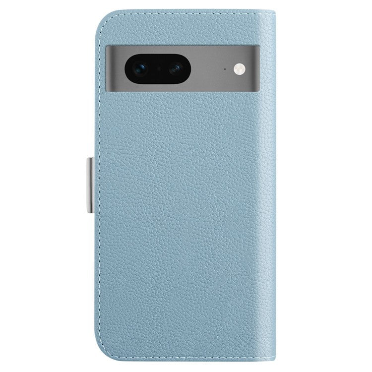For Google Pixel 7 5G Litchi Texture PU Leather Full Protection Case Candy Color Phone Wallet Cover with Stand - Baby Blue
