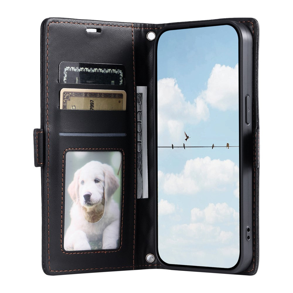 For iPhone 17 Pro Max Leather Case Rhombus Texture Wallet Stand Phone Cover with Wrist Strap - Black