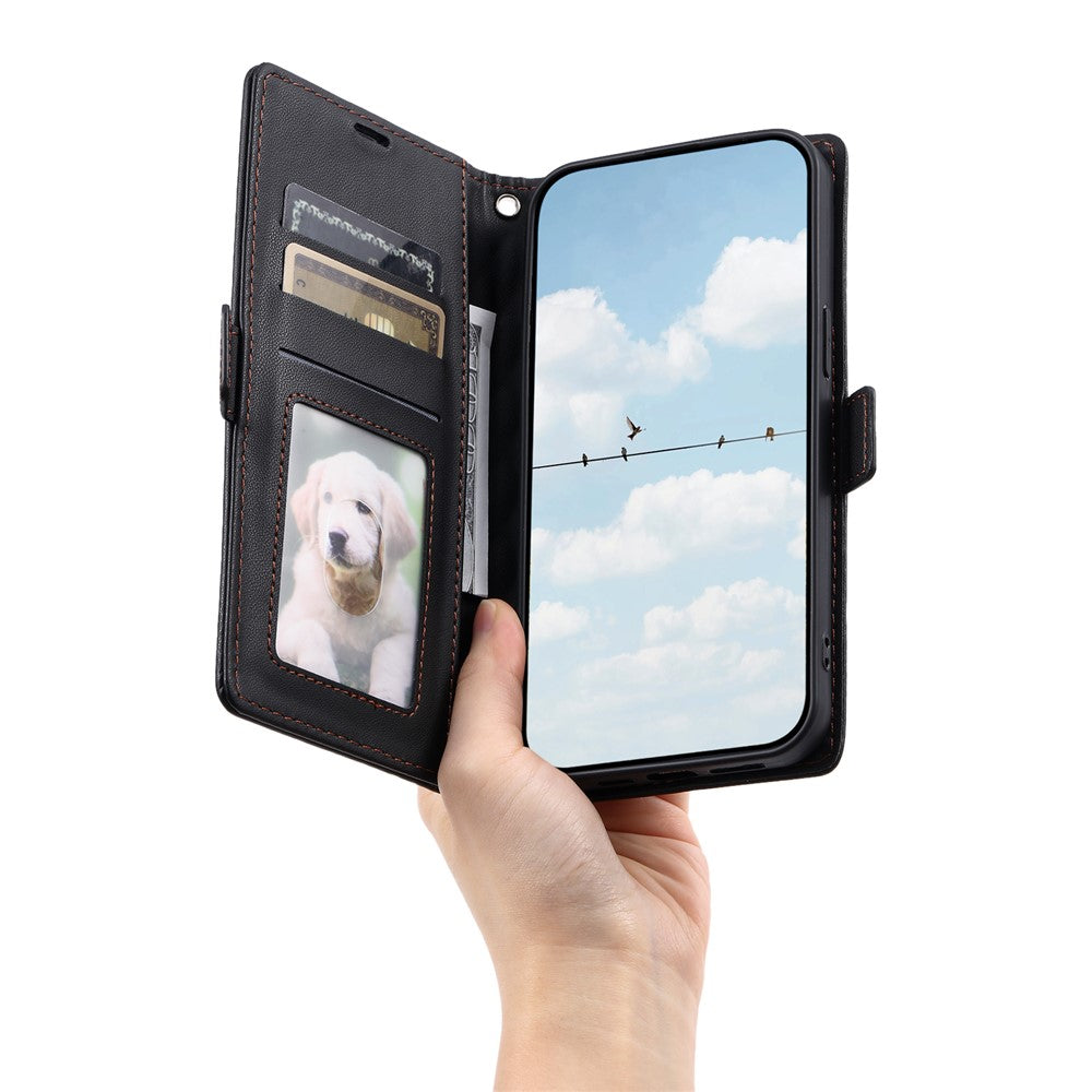 For iPhone 17 Pro Max Leather Case Rhombus Texture Wallet Stand Phone Cover with Wrist Strap - Black