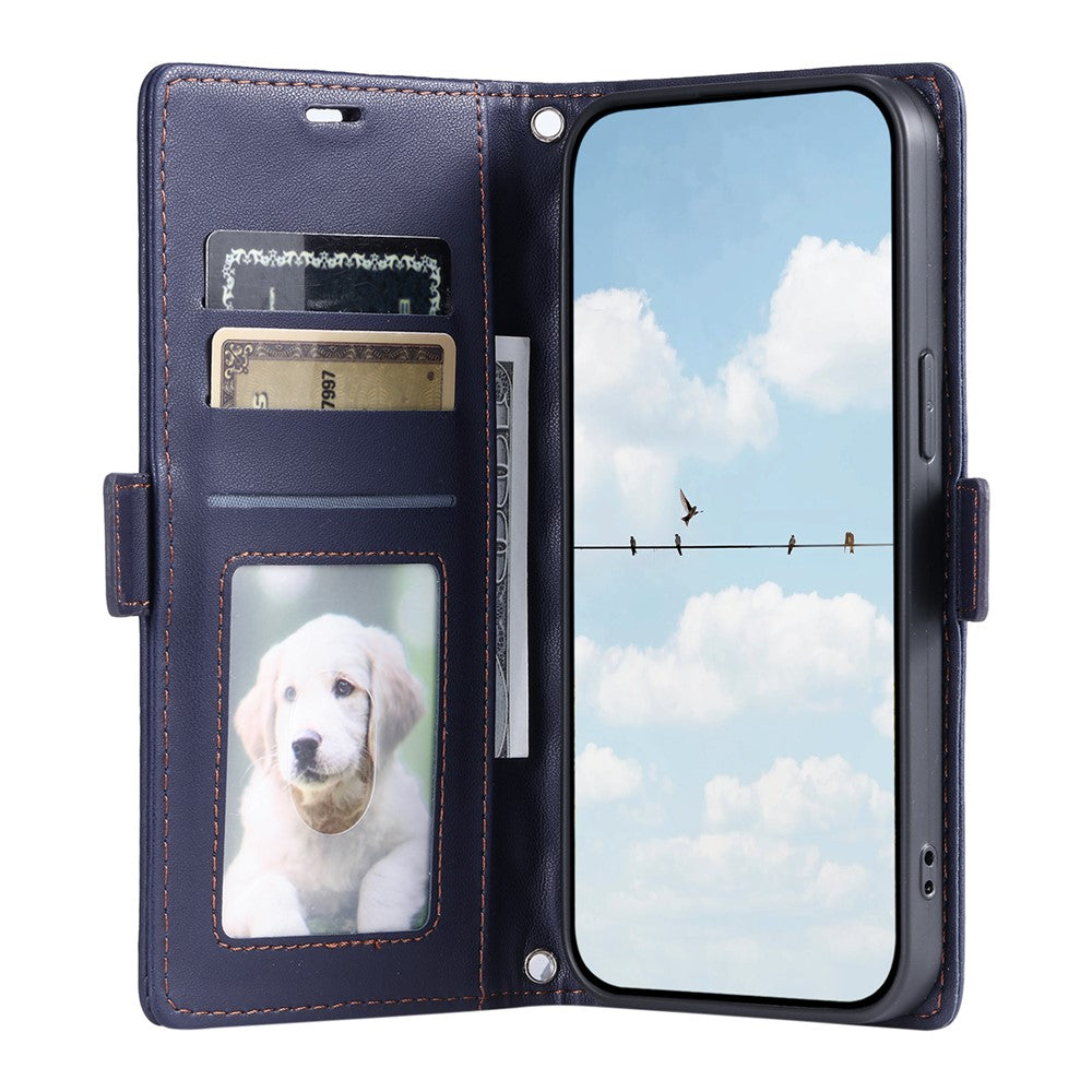 For iPhone 17 Pro Max Leather Case Rhombus Texture Wallet Stand Phone Cover with Wrist Strap - Blue