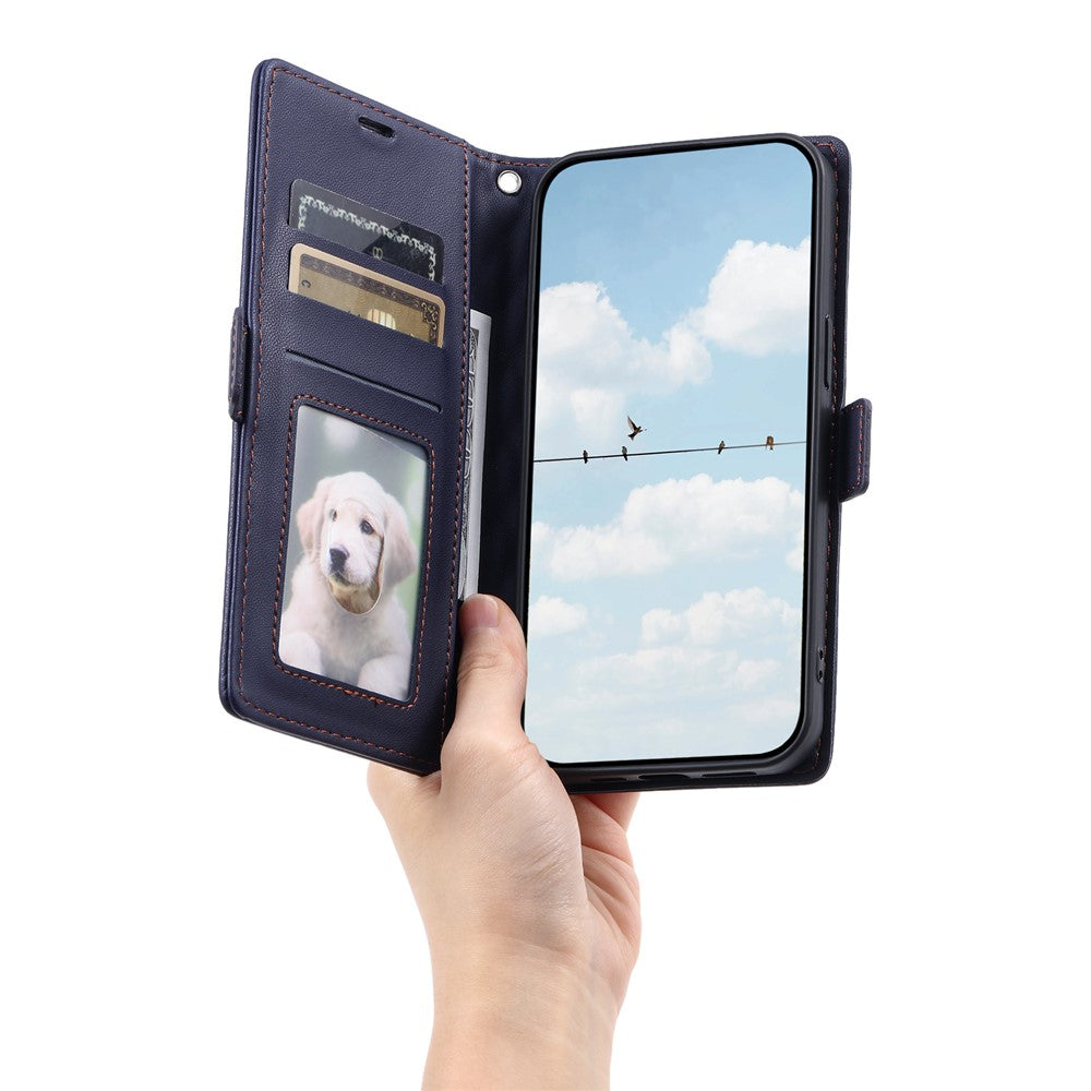 For iPhone 17 Pro Max Leather Case Rhombus Texture Wallet Stand Phone Cover with Wrist Strap - Blue