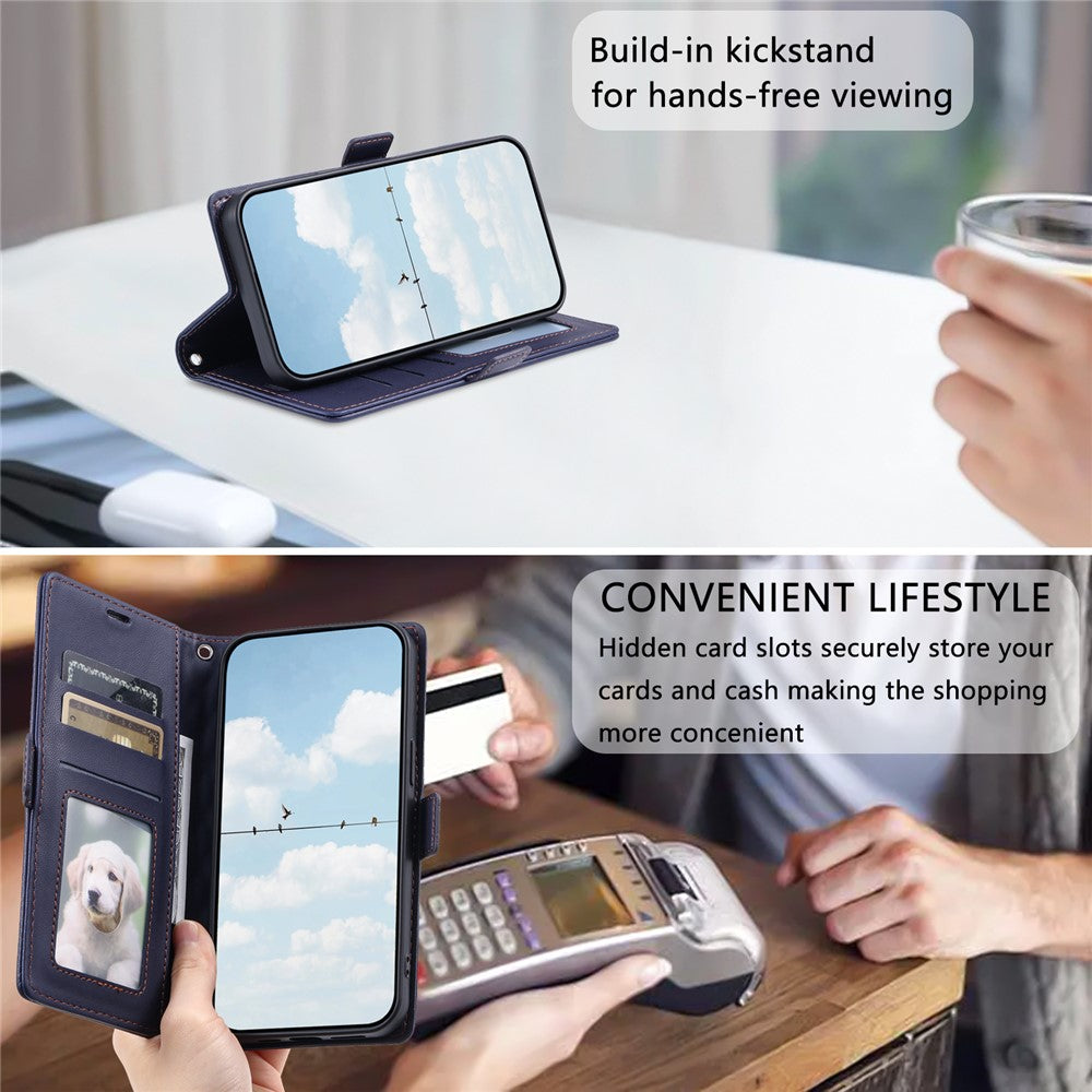 For iPhone 17 Pro Max Leather Case Rhombus Texture Wallet Stand Phone Cover with Wrist Strap - Blue