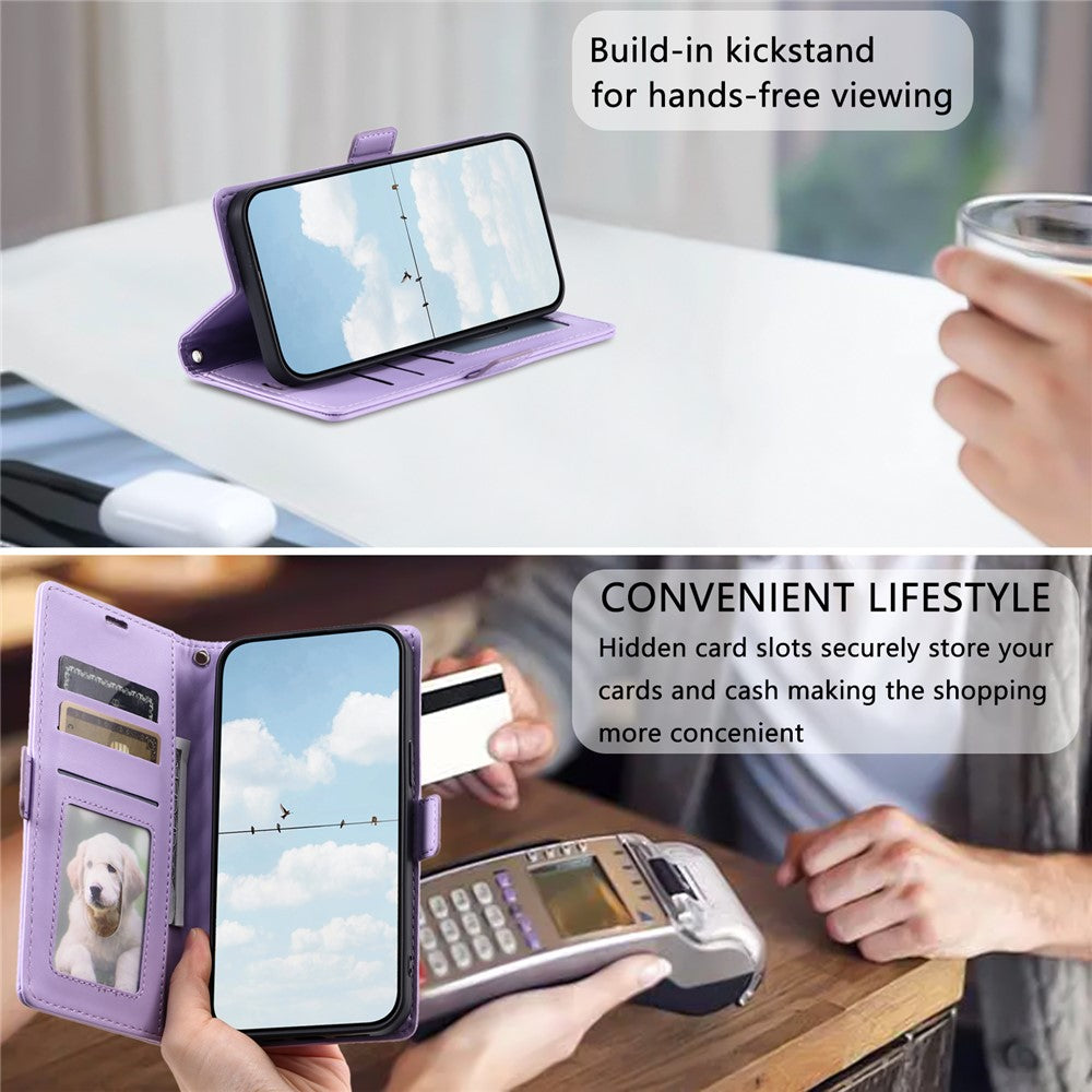 For iPhone 17 Pro Max Leather Case Rhombus Texture Wallet Stand Phone Cover with Wrist Strap - Purple