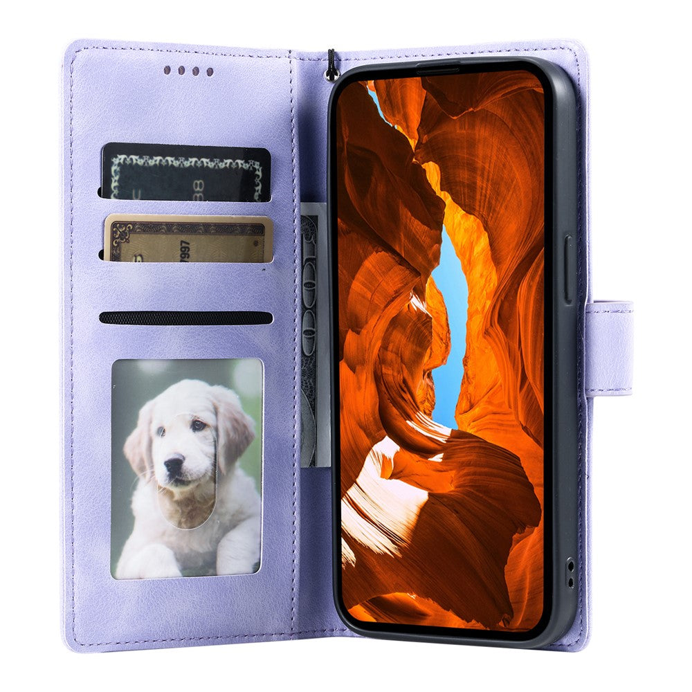 For iPhone 17 Pro Max Case Imprinted Totem Skin Feel Wallet Leather Phone Cover with Hand Strap - Purple