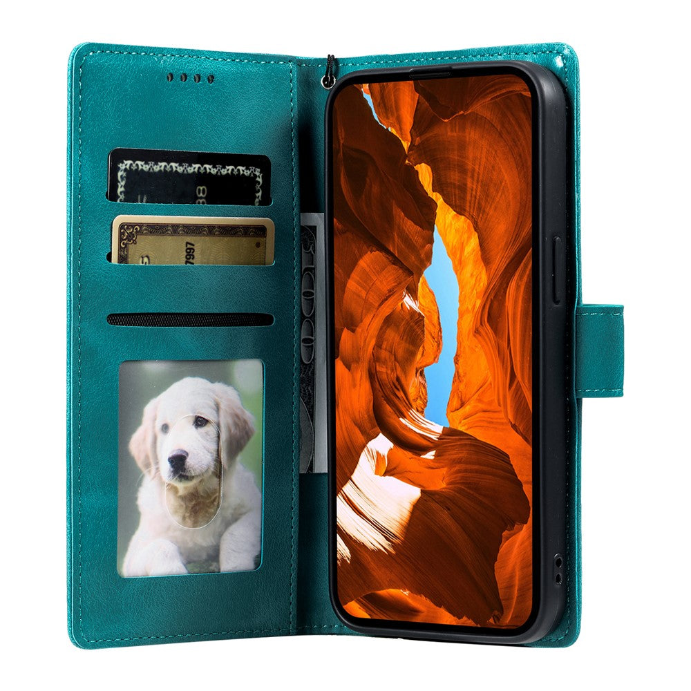 For iPhone 17 Pro Max Case Imprinted Totem Skin Feel Wallet Leather Phone Cover with Hand Strap - Mint Green