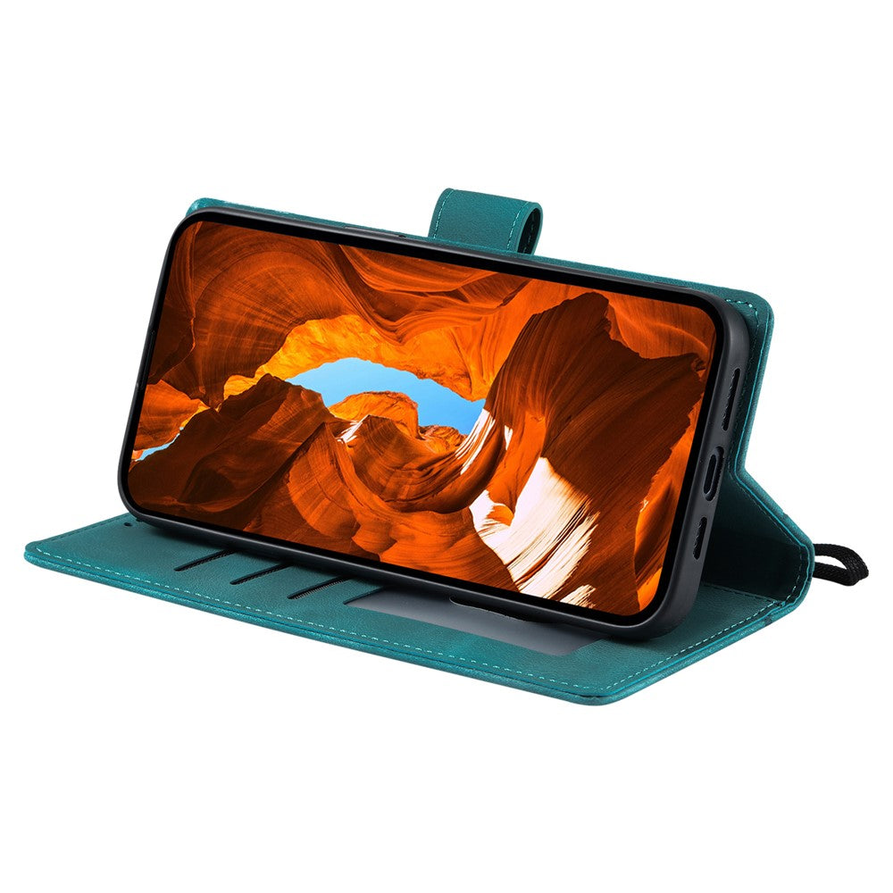 For iPhone 17 Pro Max Case Imprinted Totem Skin Feel Wallet Leather Phone Cover with Hand Strap - Mint Green