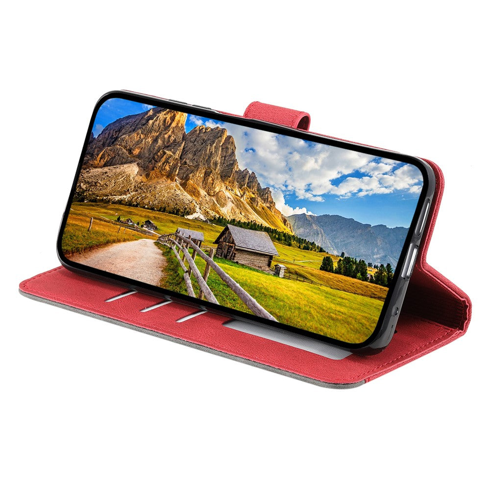 For iPhone 17 Pro Max Leather Case Splicing Stitching Wallet Phone Cover with Wrist Strap - Red