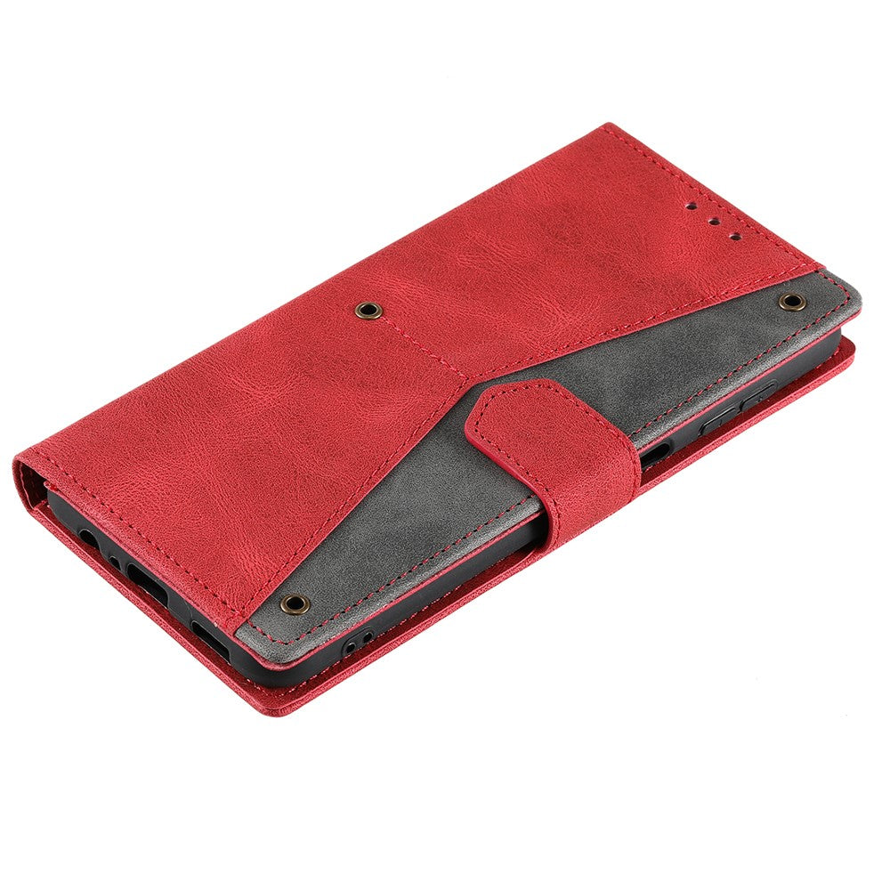 For iPhone 17 Pro Max Leather Case Splicing Stitching Wallet Phone Cover with Wrist Strap - Red