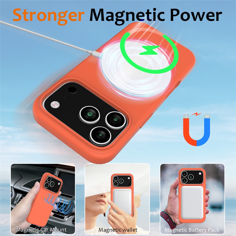 For iPhone 17 Pro Max Case Compatible with MagSafe Anti-Drop Liquid Silicone Phone Cover - Orange