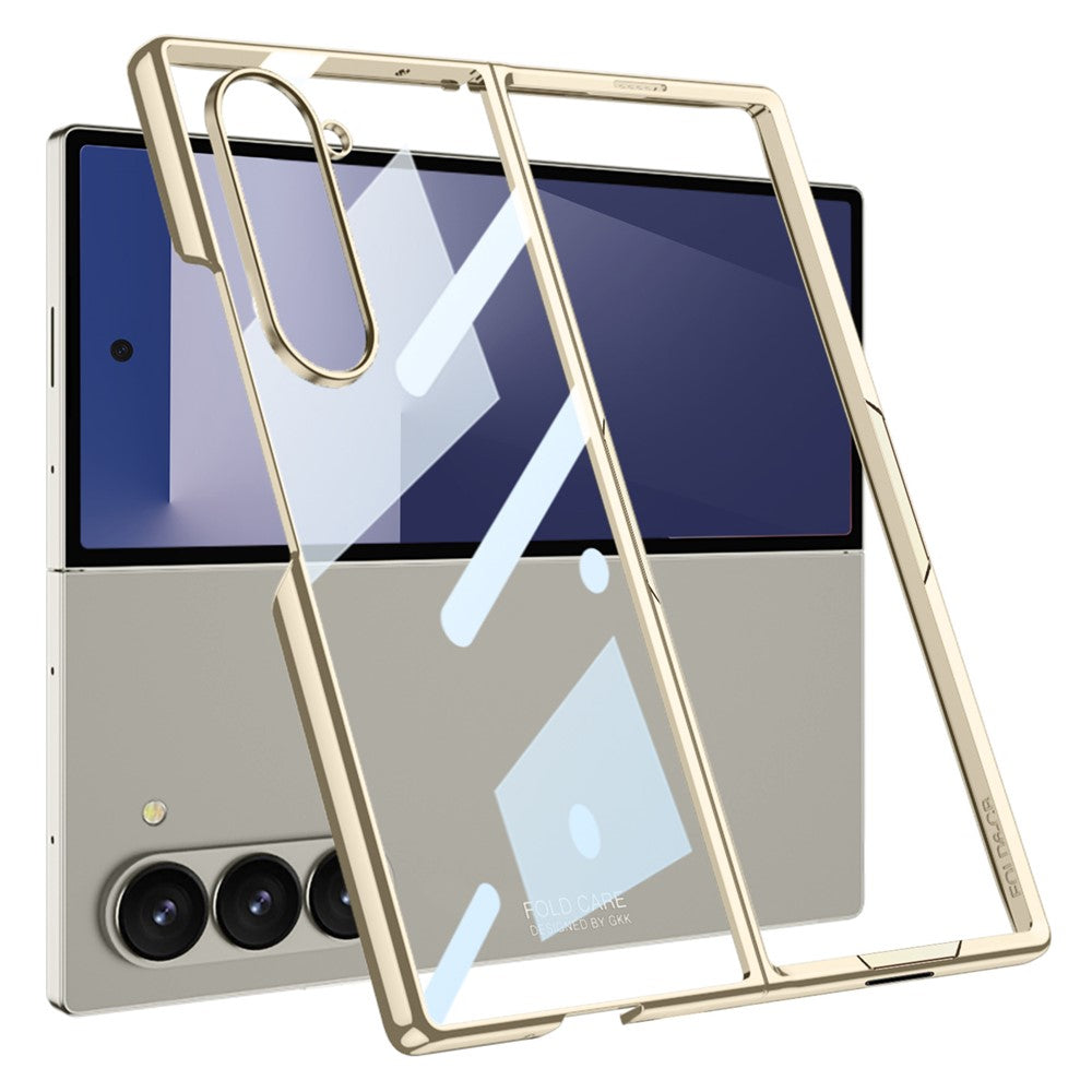 GKK For Samsung Galaxy Z Fold7 5G Case Electroplating Hard PC Tempered Glass Phone Cover with Screen Film - Champagne Gold