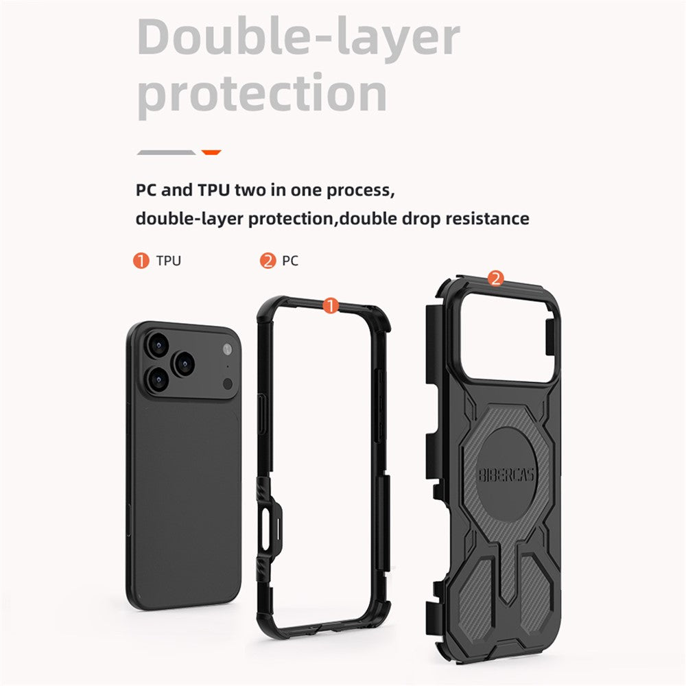 BIBERCAS J-16 Series For iPhone 17 Pro Max Case Compatible with MagSafe Anti Drop TPU + PC Phone Cover - Black