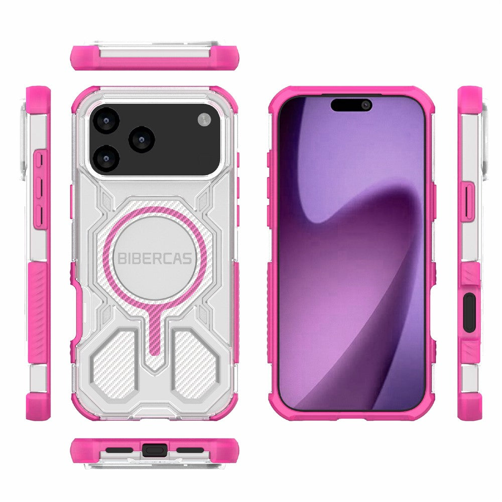 BIBERCAS J-16 Transparent Series For iPhone 17 Pro Max Case Compatible with MagSafe TPU + PC Phone Cover - Pink