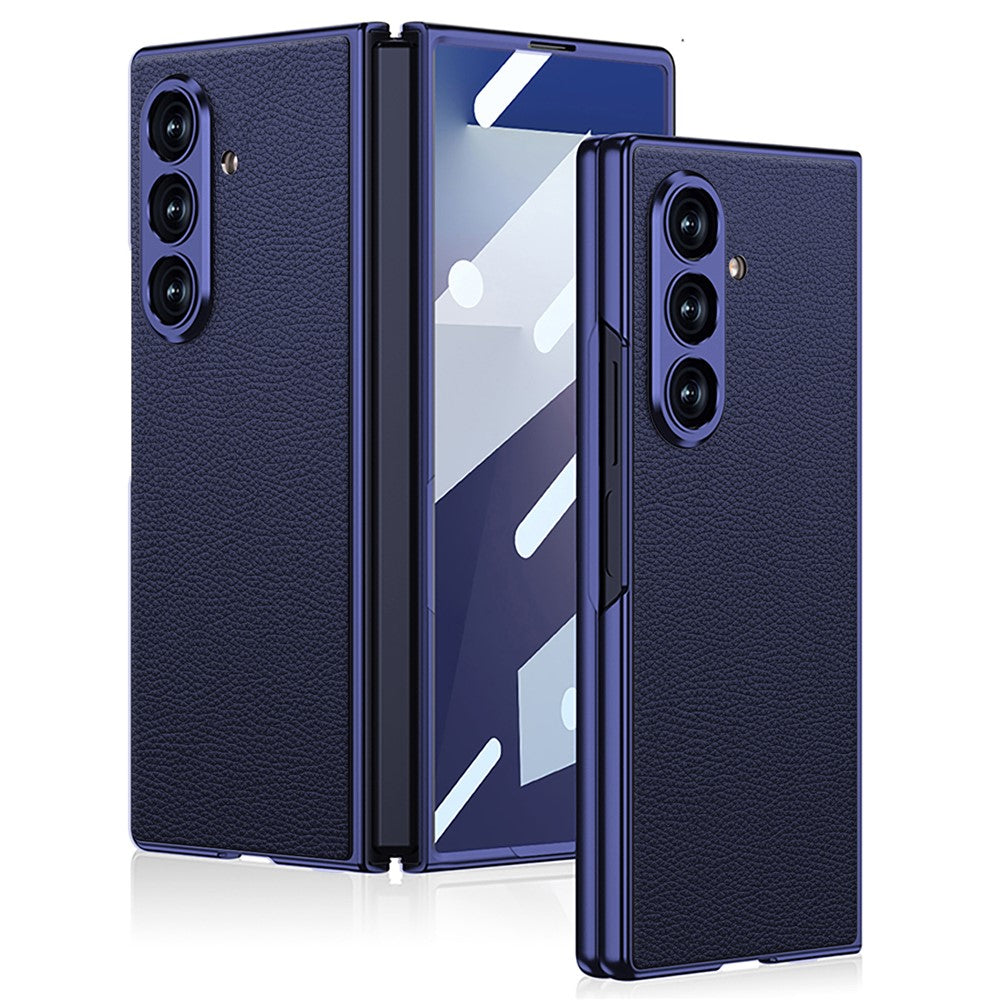 GKK For Samsung Galaxy Z Fold7 5G Case Drop Proof Skin Touch PU + PC + Tempered Glass Phone Cover - Blue