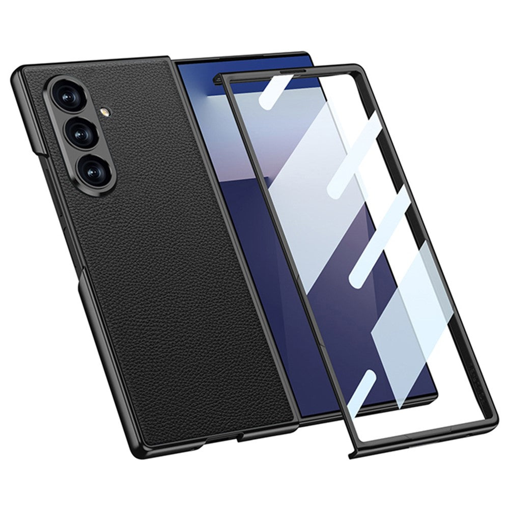 GKK For Samsung Galaxy Z Fold7 5G Case Drop Proof Skin Touch PU + PC + Tempered Glass Phone Cover - Carbon Fiber Texture