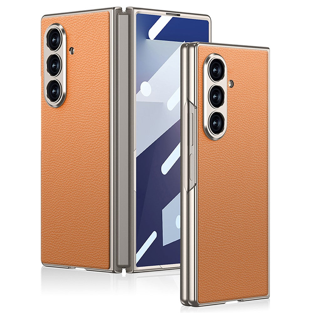 GKK For Samsung Galaxy Z Fold7 5G Case Drop Proof Skin Touch PU + PC + Tempered Glass Phone Cover - Orange
