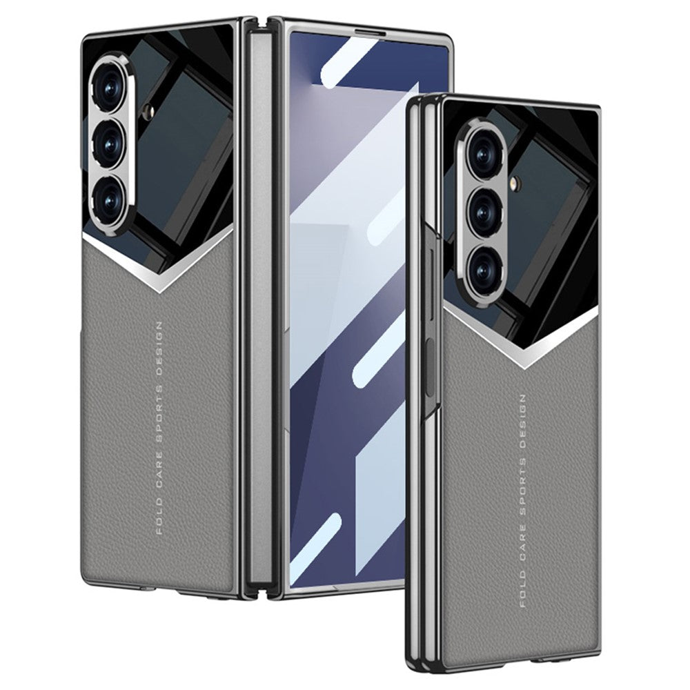 GKK For Samsung Galaxy Z Fold7 5G Cases Electroplating PU + PC + TPU Phone Cover with Front Film - Grey