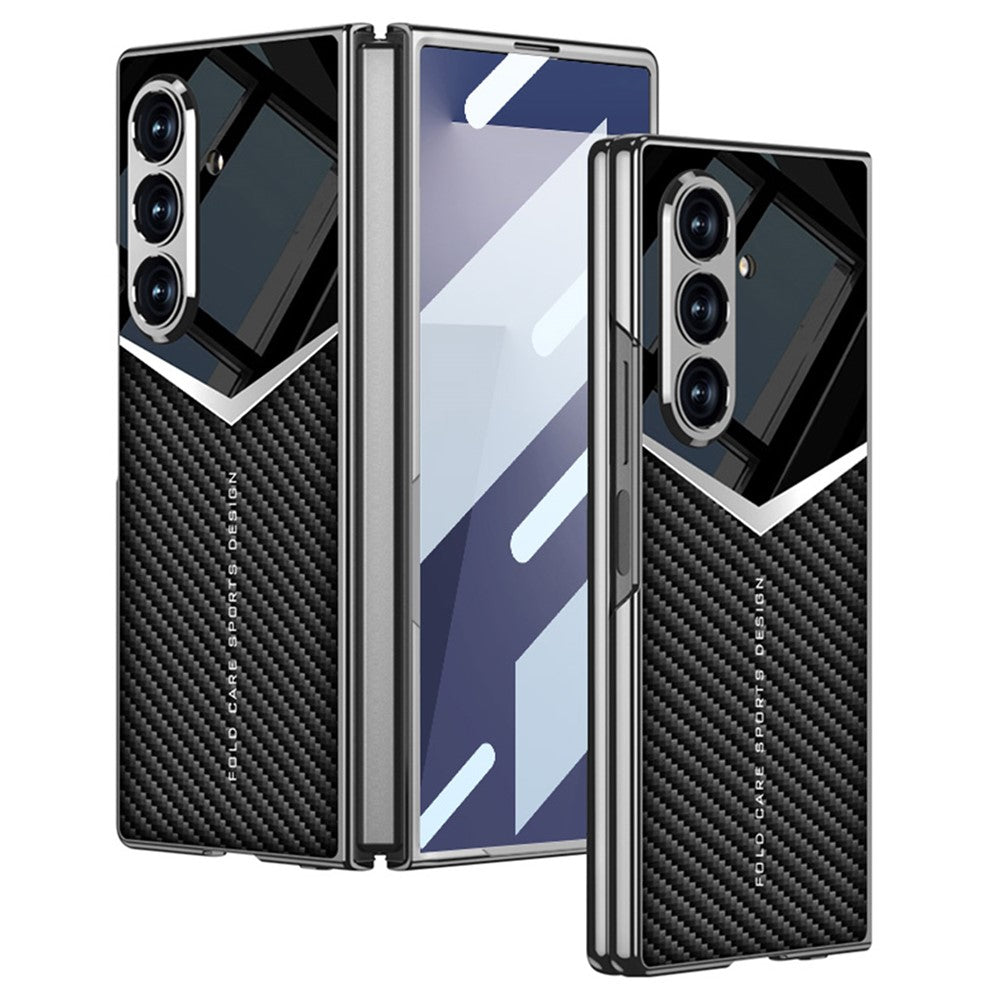 GKK For Samsung Galaxy Z Fold7 5G Cases Electroplating PU + PC + TPU Phone Cover with Front Film - Carbon Fiber Texture