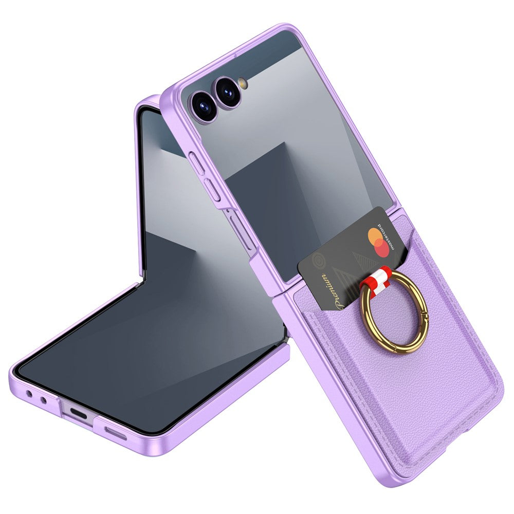 GKK For Samsung Galaxy Z Flip7 5G Case with Ring Kickstand / Card Holder PC Phone Back Cover - Purple
