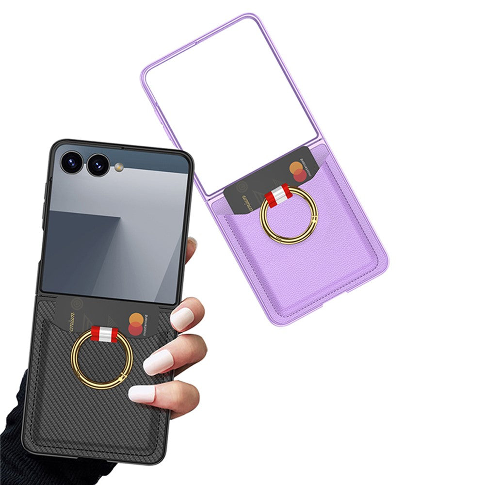 GKK For Samsung Galaxy Z Flip7 5G Case with Ring Kickstand / Card Holder PC Phone Back Cover - Purple