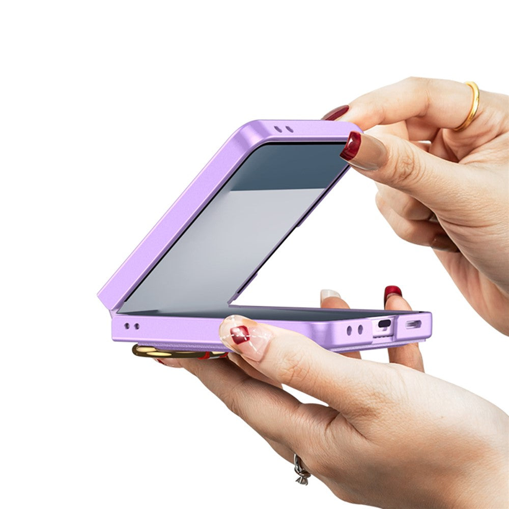 GKK For Samsung Galaxy Z Flip7 5G Case with Ring Kickstand / Card Holder PC Phone Back Cover - Carbon Fiber Texture