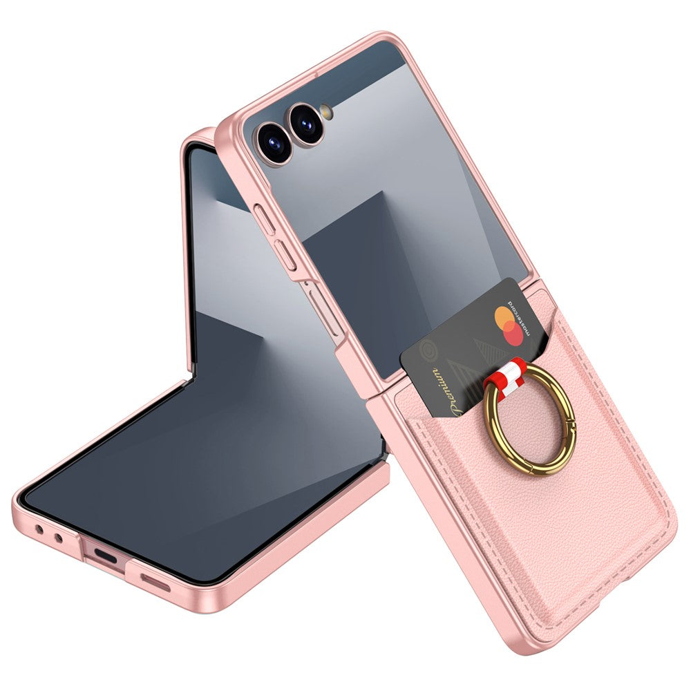 GKK For Samsung Galaxy Z Flip7 5G Case with Ring Kickstand / Card Holder PC Phone Back Cover - Pink