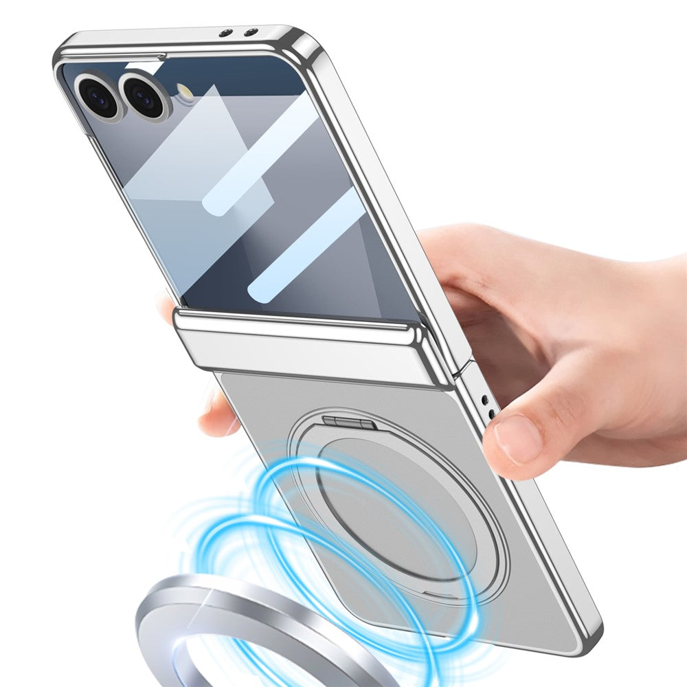 GKK For Samsung Galaxy Z Flip7 5G Case with Kickstand Magnetic Hinge Protection PC Tempered Glass Phone Cover - Black