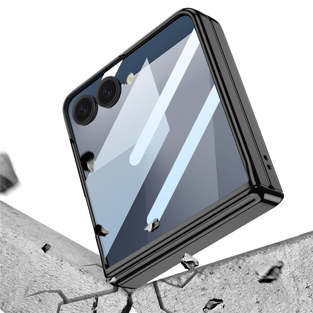 GKK For Samsung Galaxy Z Flip7 5G Case with Kickstand Magnetic Hinge Protection PC Tempered Glass Phone Cover - Silver