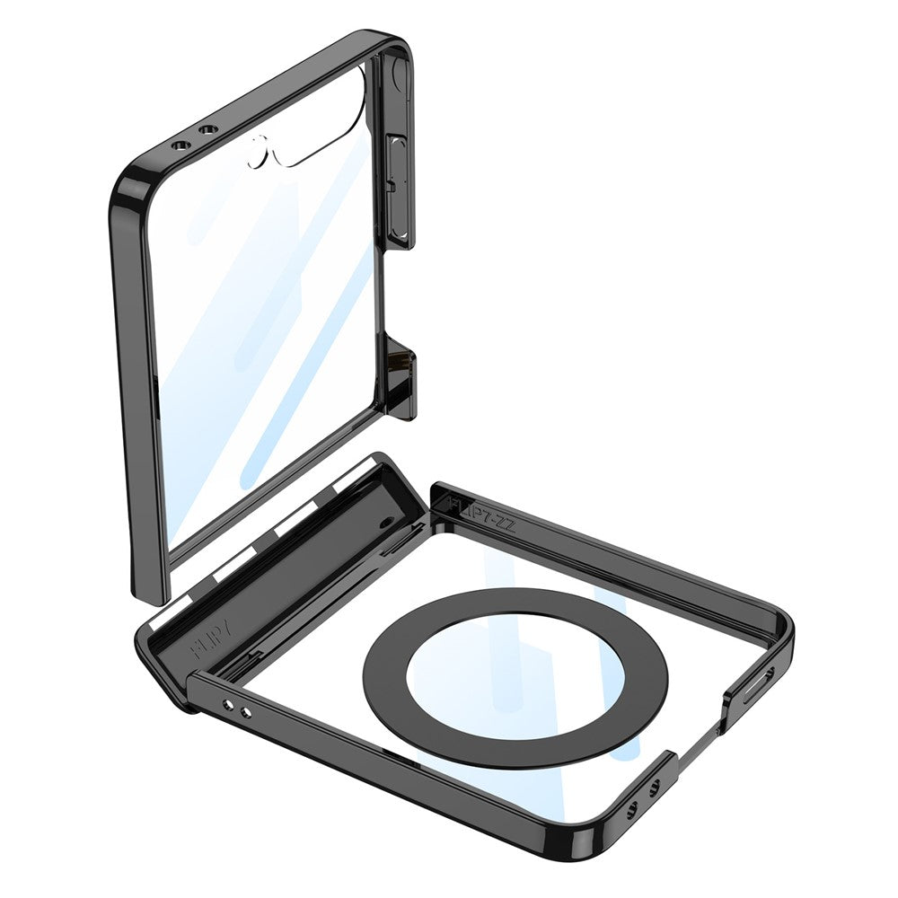 GKK For Samsung Galaxy Z Flip7 5G Case with Kickstand Magnetic Hinge Protection PC Tempered Glass Phone Cover - Silver