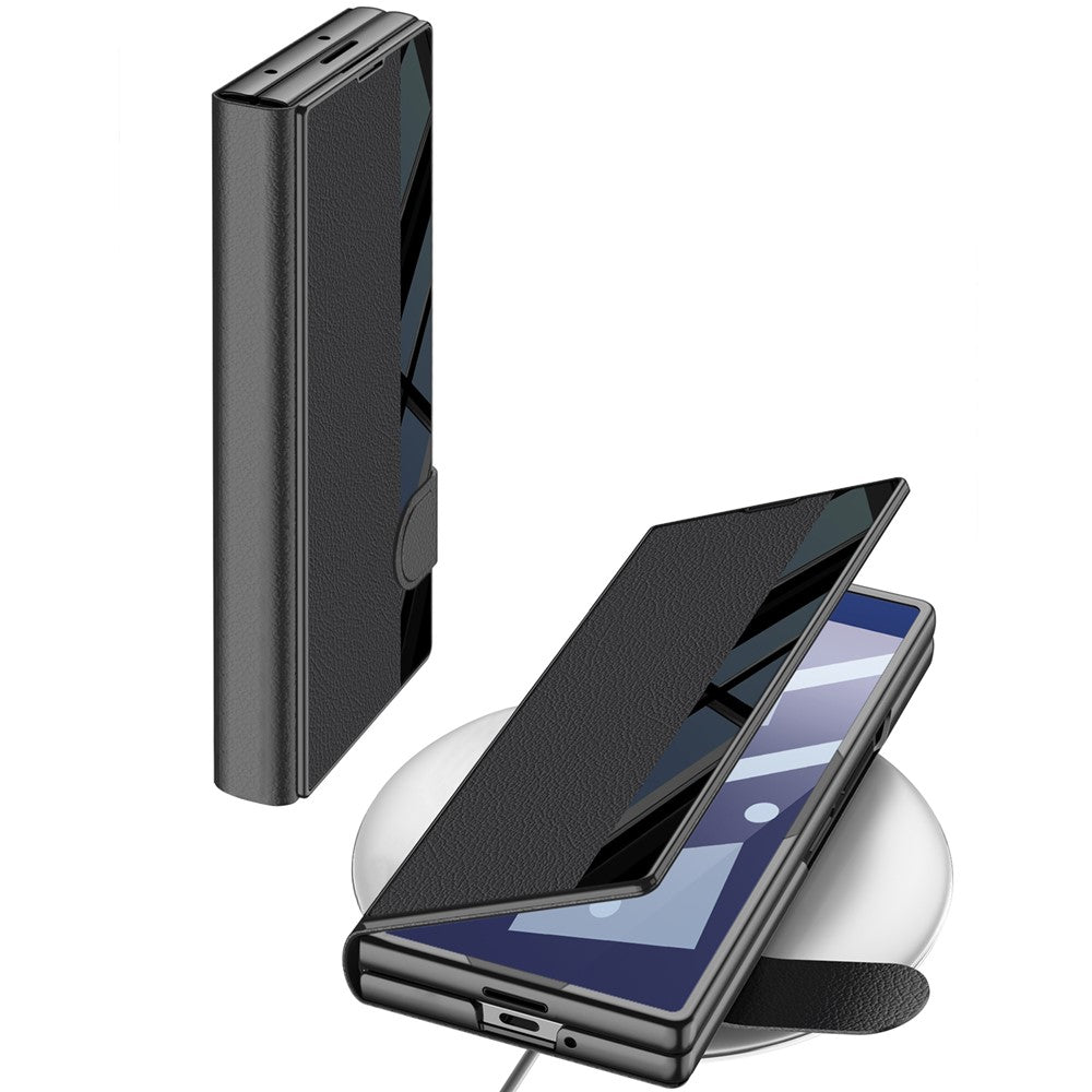 GKK For Samsung Galaxy Z Fold7 5G Stand Case PC + PU Leather Flip Phone Cover with Screen Film - Black