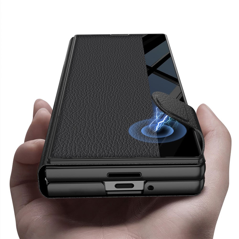 GKK For Samsung Galaxy Z Fold7 5G Stand Case PC + PU Leather Flip Phone Cover with Screen Film - Black