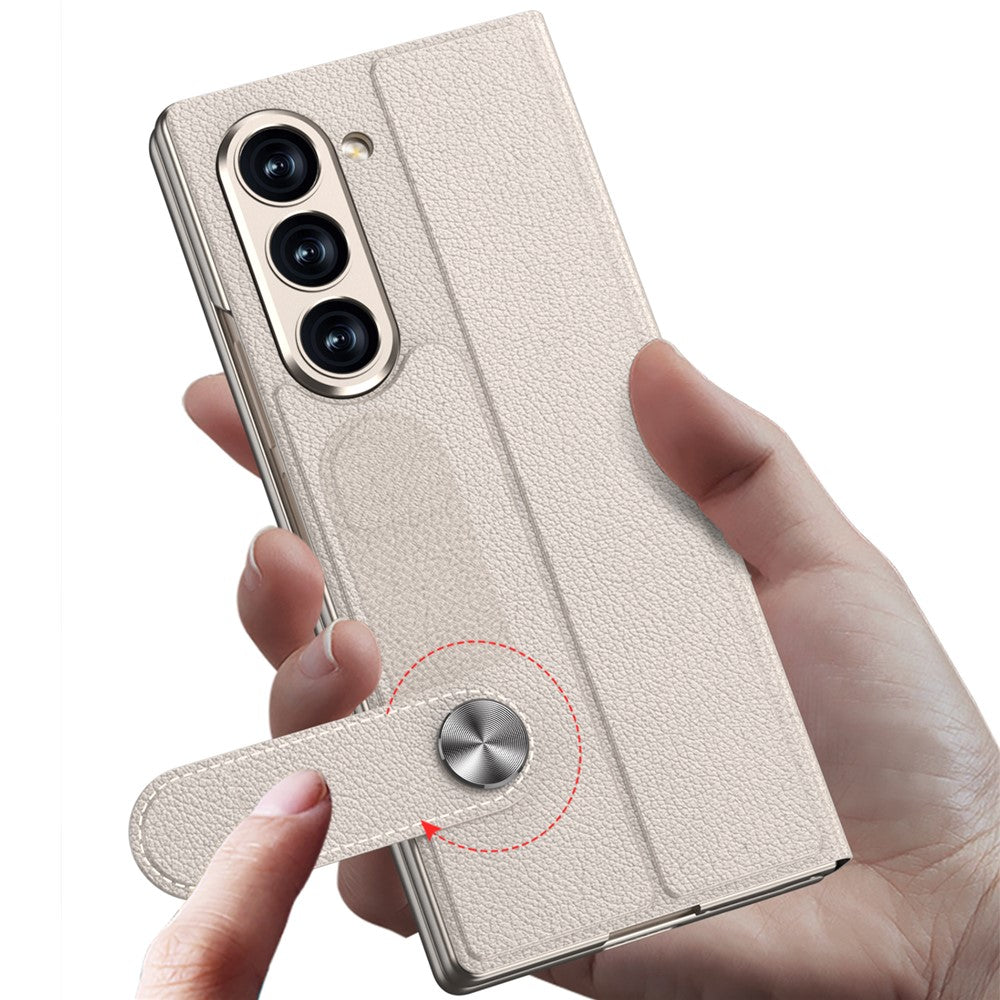 GKK For Samsung Galaxy Z Fold7 5G Stand Case PC + PU Leather Flip Phone Cover with Screen Film - Grey