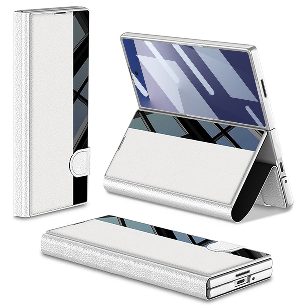 GKK For Samsung Galaxy Z Fold7 5G Stand Case PC + PU Leather Flip Phone Cover with Screen Film - Silver