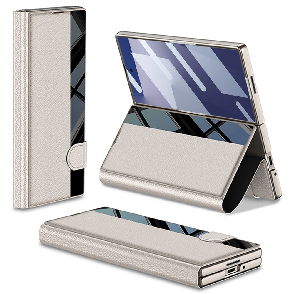GKK For Samsung Galaxy Z Fold7 5G Stand Case PC + PU Leather Flip Phone Cover with Screen Film - Titanium Grey