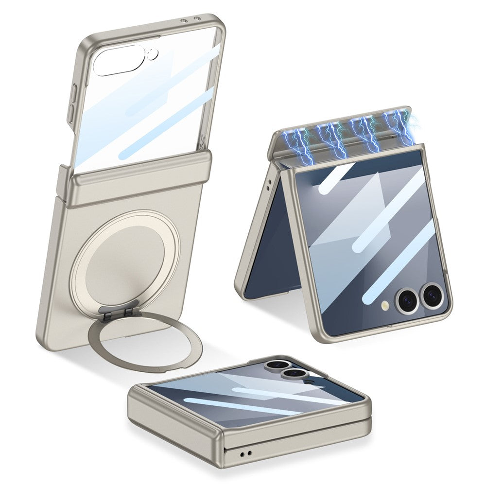 GKK For Samsung Galaxy Z Flip7 5G Case Kickstand Magnetic Hinge Protection PC Phone Cover with HD Rear Screen Protector - Titanium Grey