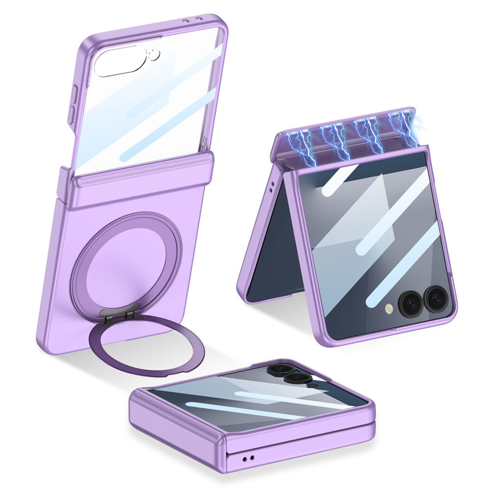 GKK For Samsung Galaxy Z Flip7 5G Case Kickstand Magnetic Hinge Protection PC Phone Cover with HD Rear Screen Protector - Purple