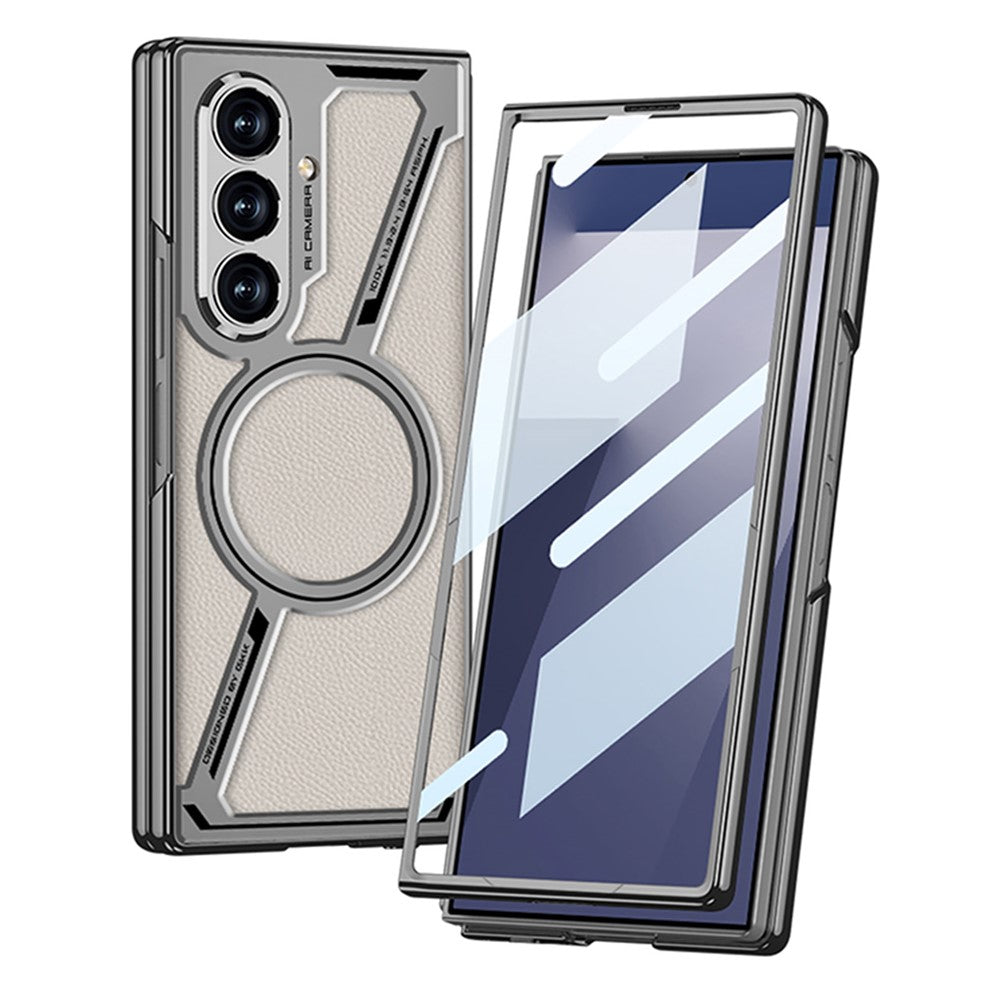 GKK For Samsung Galaxy Z Fold7 5G Magnetic Case PU Leather + PC Phone Cover with Front Screen Protector - Grey - Titanium Grey