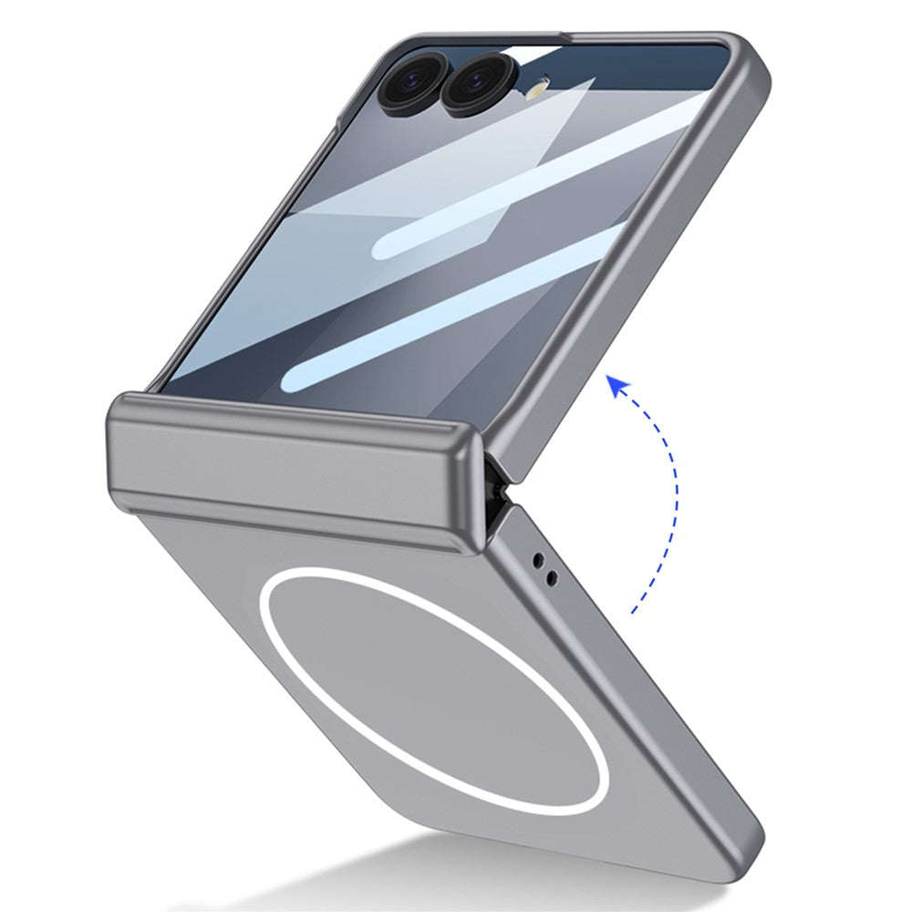 GKK For Samsung Galaxy Z Flip7 5G Magnetic Case Hinge Protection PC Phone Cover with HD Rear Screen Protector - Silver