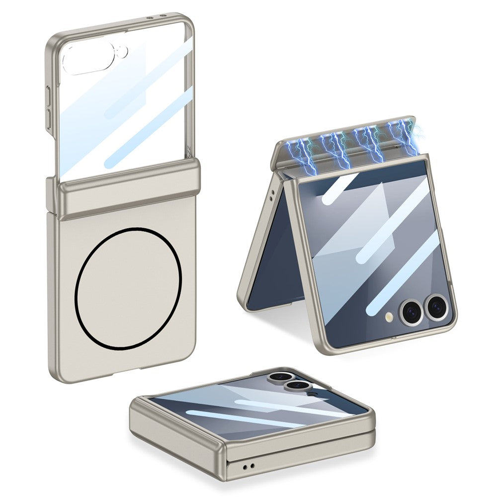 GKK For Samsung Galaxy Z Flip7 5G Magnetic Case Hinge Protection PC Phone Cover with HD Rear Screen Protector - Titanium Grey