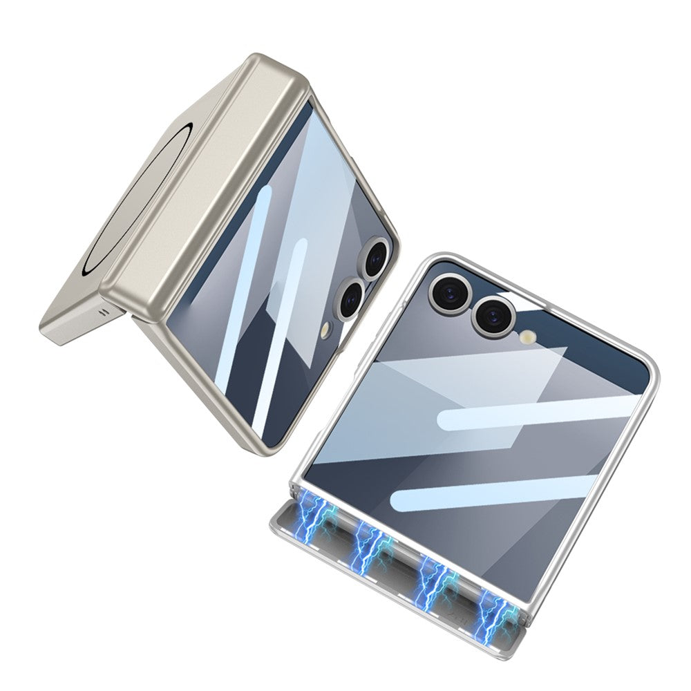 GKK For Samsung Galaxy Z Flip7 5G Magnetic Case Hinge Protection PC Phone Cover with HD Rear Screen Protector - Titanium Grey