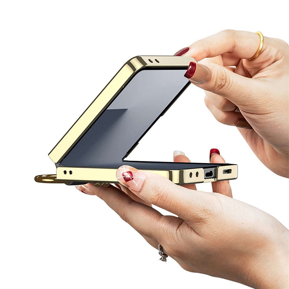 GKK For Samsung Galaxy Z Flip7 5G Case Rhombic Pattern PU Leather Back Cover with Ring Holder / Small Screen Film - Pink