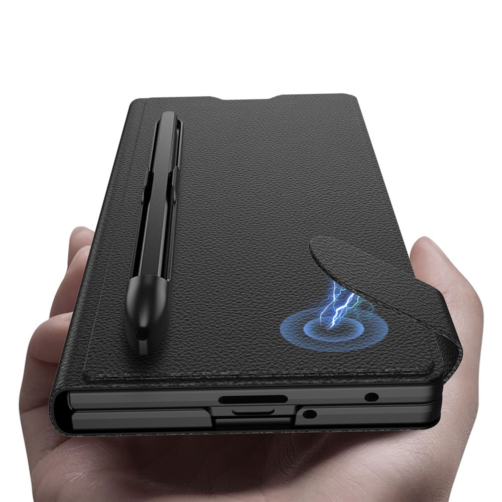 GKK For Samsung Galaxy Z Fold7 5G Case Card Slot PC + PU Flip Phone Cover with Screen Film, Stylus - Carbon Fiber Texture